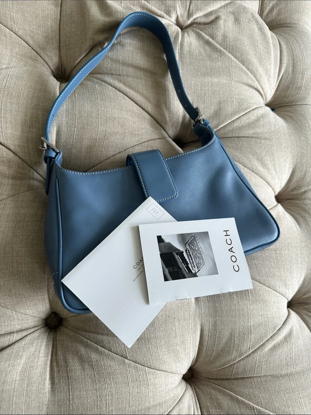 COACH Blue Leather Shoulder Bag with Silver Hardware